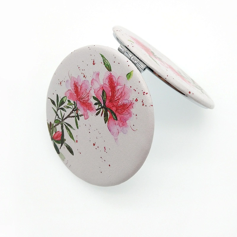 Dongguan factory custom round double sided flower pattern plastic frame pocket mirror for lady gift