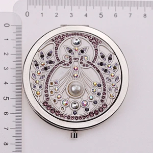 bling bling custom jewelry Custom promotional ladies cosmetic makeup mirror round metal bling compact mirror crystal  compact