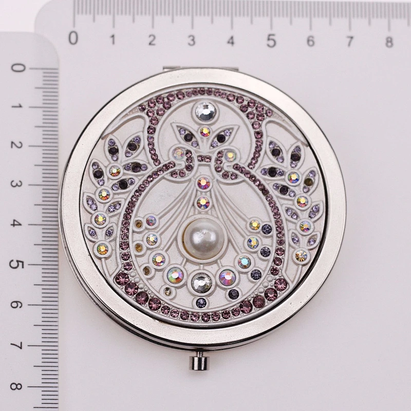 bling bling custom jewelry Custom promotional ladies cosmetic makeup mirror round metal bling compact mirror crystal  compact