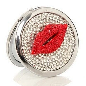 70mm iron round wholesale lip jeweled hand mirror