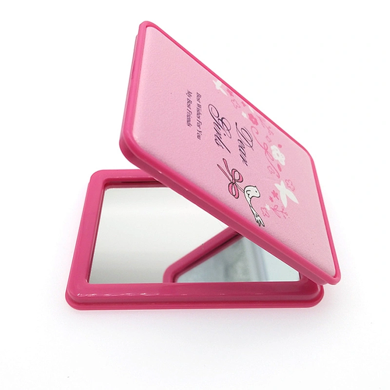 FAMA audited factory personalized logo pink square double sided plastic frame metal pocket mirror