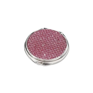 Round pink crystal bling metal pocket mirrors