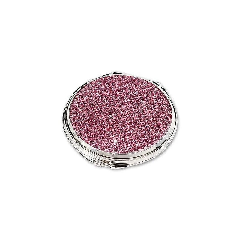 Round pink crystal bling metal pocket mirrors