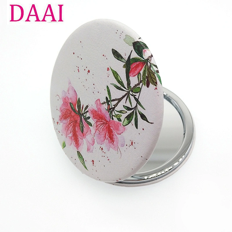 Dongguan factory custom round double sided flower pattern plastic frame pocket mirror for lady gift