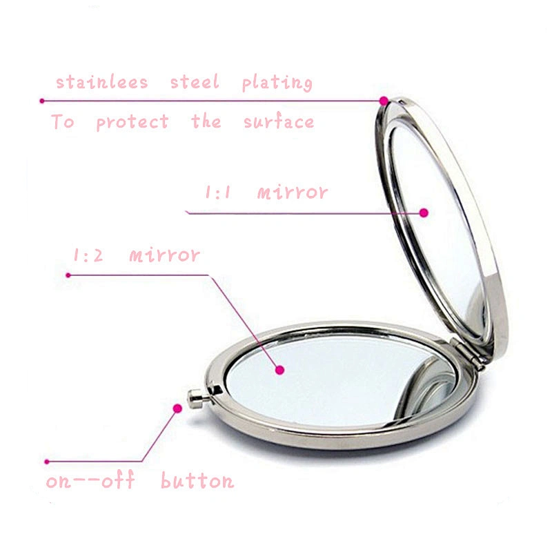 Small round customized logo purse size hand held mirror