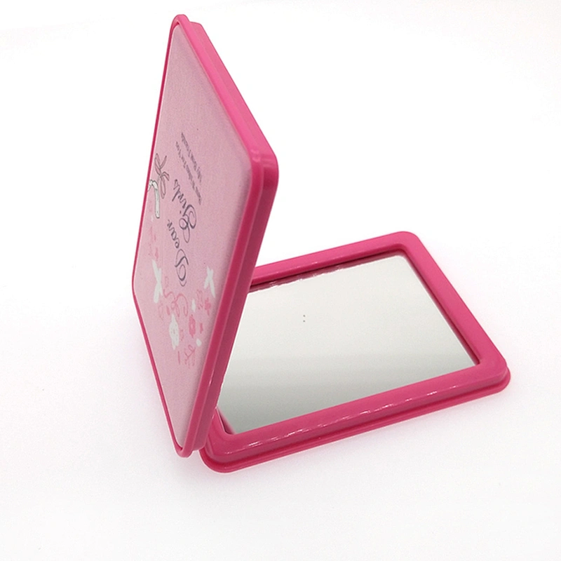 FAMA audited factory personalized logo pink square double sided plastic frame metal pocket mirror