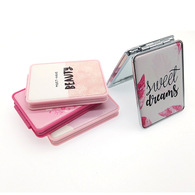 FAMA audited factory personalized logo pink square double sided plastic frame metal pocket mirror