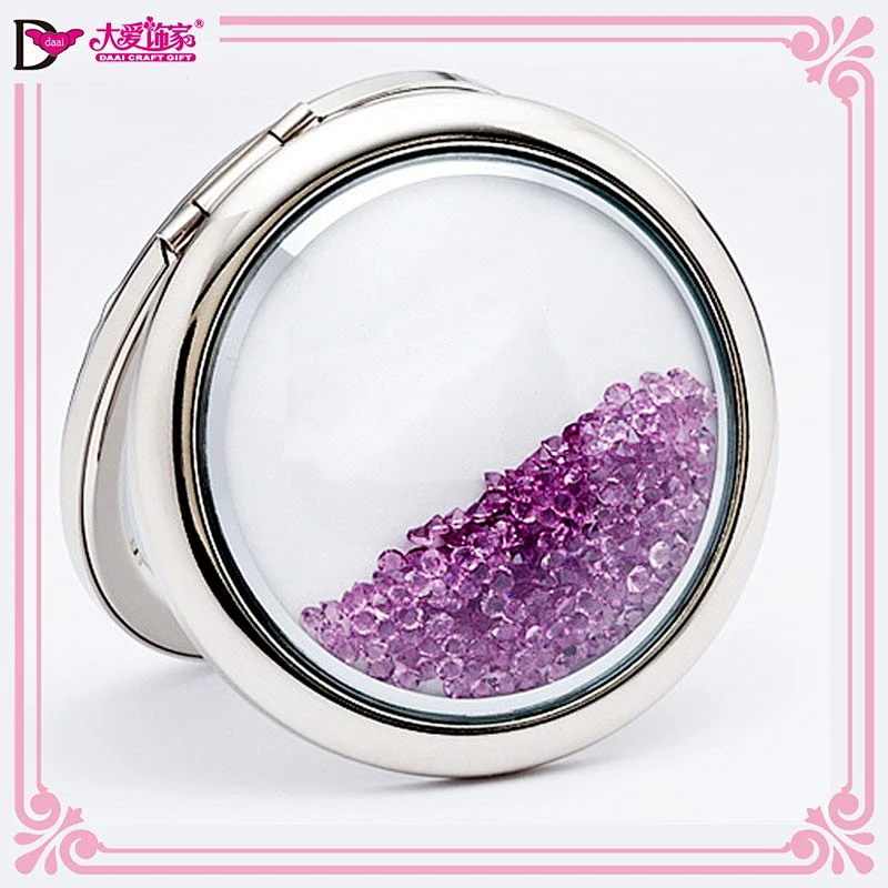Wholesale round metal crystal beautiful makeup mirror