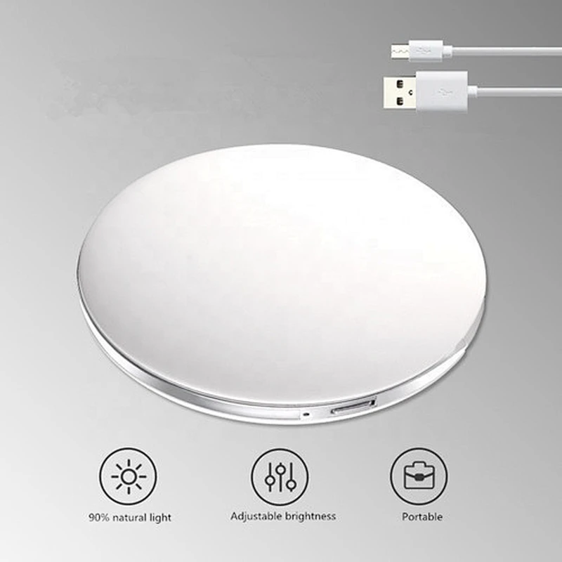 Portable Mini Round Lady LED Makeup Mirror with USB