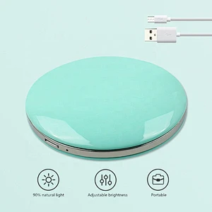 Portable Mini Round Lady LED Makeup Mirror with USB