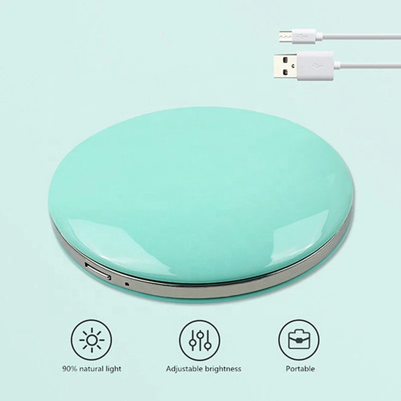 Portable Mini Round Lady LED Makeup Mirror with USB