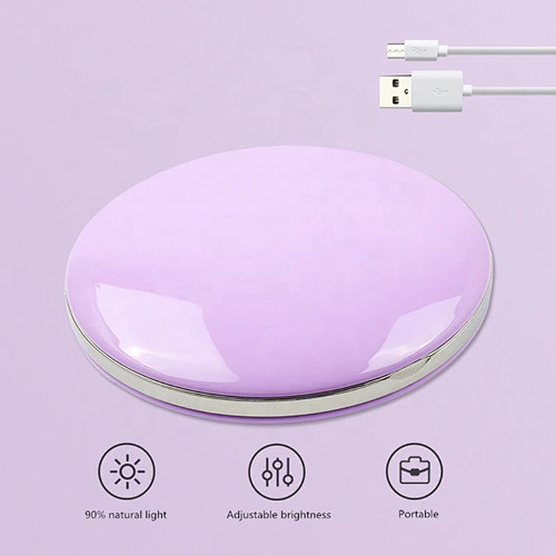 Portable Mini Round Lady LED Makeup Mirror with USB
