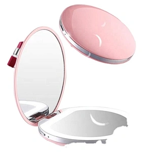 Portable Mini Round Lady LED Makeup Mirror with USB