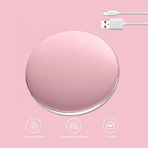 Portable Mini Round Lady LED Makeup Mirror with USB