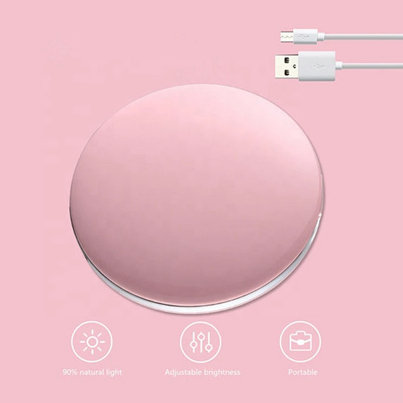 Portable Mini Round Lady LED Makeup Mirror with USB