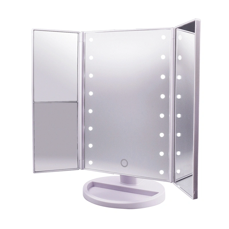 LED Makeup Magnifying Mirror Tri-Fold Vanity Mirror Touch Screen Adjustable Stand, Brightness Travel Beauty Mirror