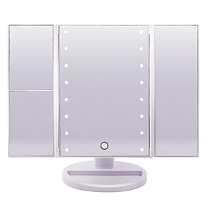 LED Makeup Magnifying Mirror Tri-Fold Vanity Mirror Touch Screen Adjustable Stand, Brightness Travel Beauty Mirror