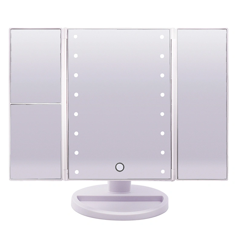 LED Makeup Magnifying Mirror Tri-Fold Vanity Mirror Touch Screen Adjustable Stand, Brightness Travel Beauty Mirror