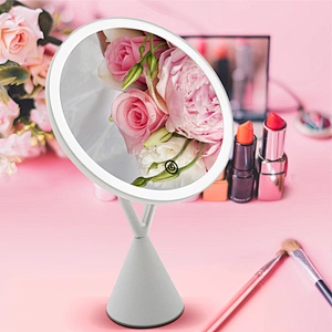 Lithium Battery USB Recpowered High Quality 1x/5x round shape desktop LED lights makeup mirrors with 1 or 3 color lighting
