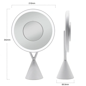 Lithium Battery USB Recpowered High Quality 1x/5x round shape desktop LED lights makeup mirrors with 1 or 3 color lighting