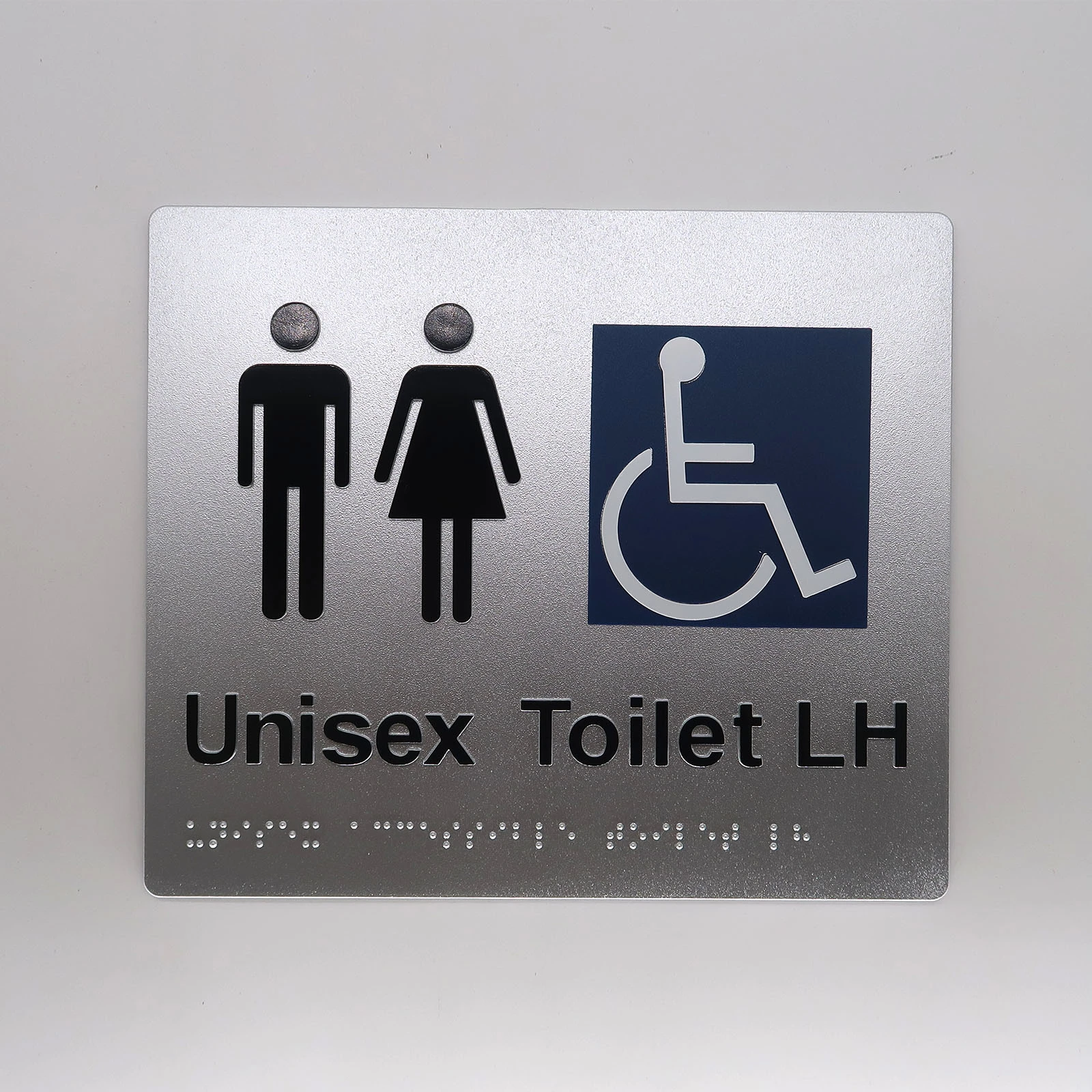Braille Sign Unisex Accessible Toilet LH Silver