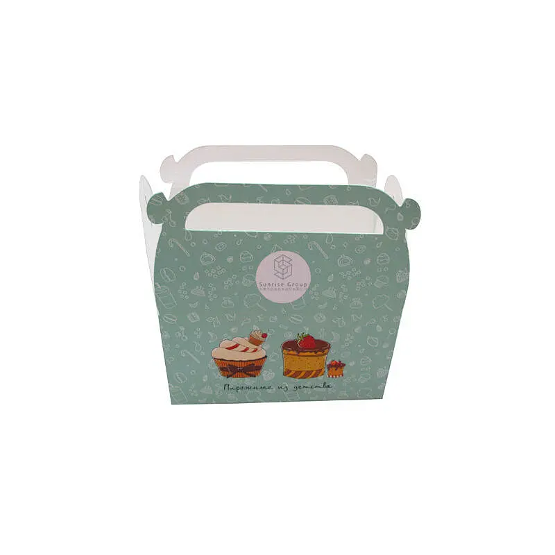 Customized Cute Cartoon Cake Food Packaging Art Card Box With Handle