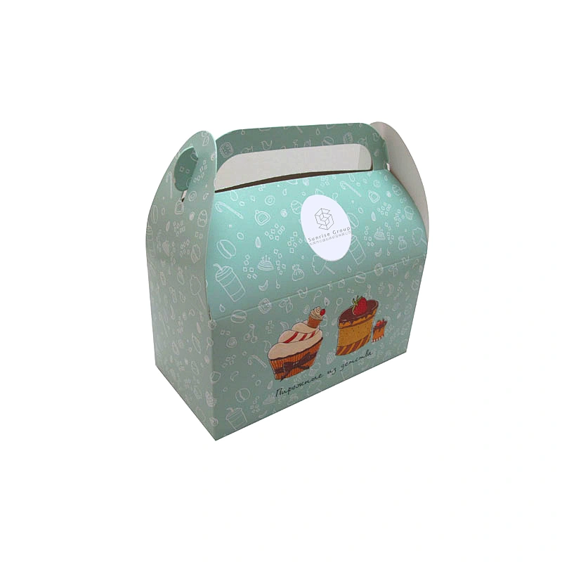Customized Cute Cartoon Cake Food Packaging Art Card Box With Handle