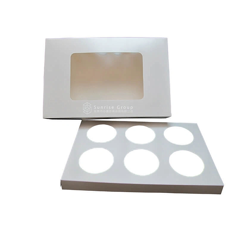 6 Holes Kraft Brown White Cup Cake Packaging Cupcake Boxes With Clear Window
