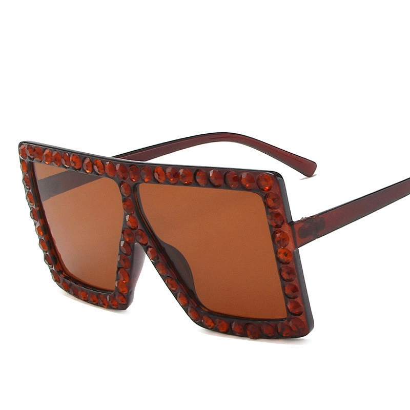 UNOC Oversize Frame Sunglasses Diamond Vintage Square Sun Glasses Luxury Rhinestone Shades Womens Sunglasses