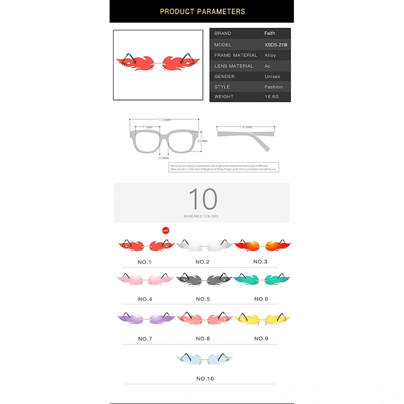 UNOC Fashion Trendy 2020 Flame Tinted Sunglasses Frameless Fire Shape Rimless Shade Sunglasses