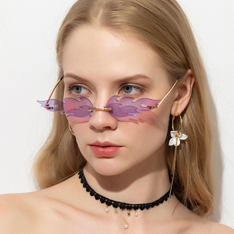 UNOC Fashion Trendy 2020 Flame Tinted Sunglasses Frameless Fire Shape Rimless Shade Sunglasses