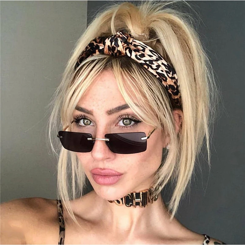 UNOC Rectangle Small Lens Sunglasses Metal Yellow Sun Glasses Luxury Woman Shades Sunglasses
