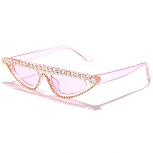 UNOC 5 Colors Vintage Cat Eye Sun Glasses Hand Made Bling Sunglasses Luxury Diamond Rhinestone Sunglasses