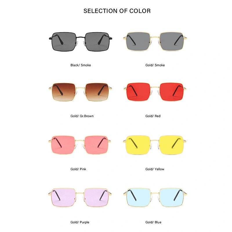 UNOC 8 Color Gold Frame Fashion Sun Glasses Metal Frame Square Lens Womens Shades Sunglasses