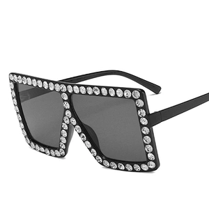 UNOC Oversize Frame Sunglasses Diamond Vintage Square Sun Glasses Luxury Rhinestone Shades Womens Sunglasses