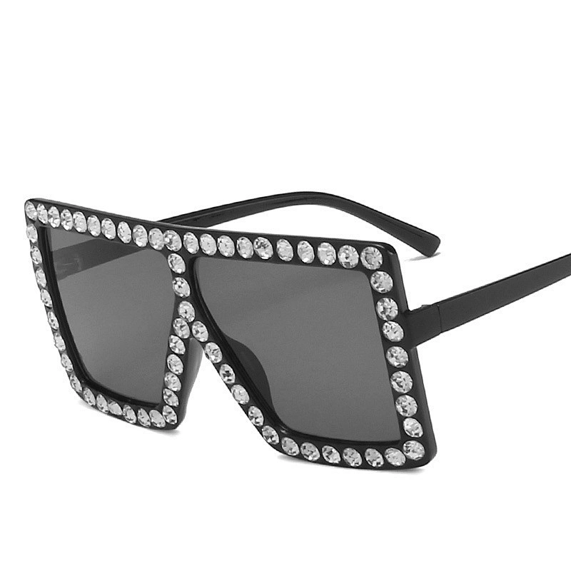 UNOC Oversize Frame Sunglasses Diamond Vintage Square Sun Glasses Luxury Rhinestone Shades Womens Sunglasses