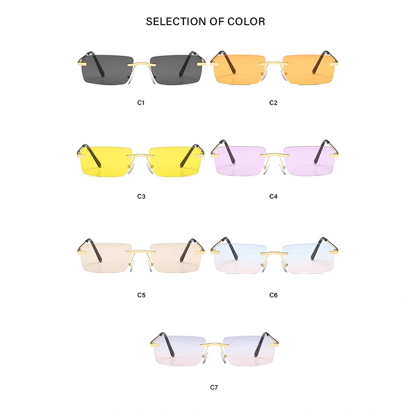 UNOC Rectangle Small Lens Sunglasses Metal Yellow Sun Glasses Luxury Woman Shades Sunglasses
