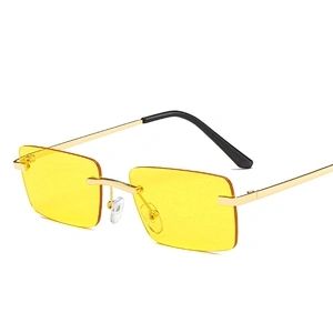 UNOC Rectangle Small Lens Sunglasses Metal Yellow Sun Glasses Luxury Woman Shades Sunglasses