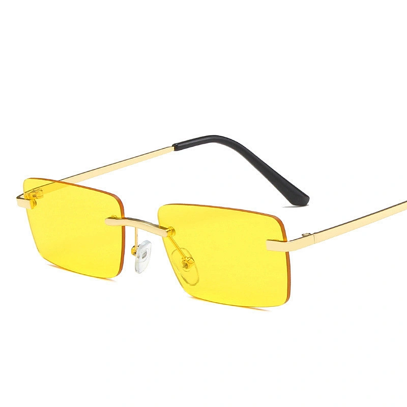 UNOC Rectangle Small Lens Sunglasses Metal Yellow Sun Glasses Luxury Woman Shades Sunglasses