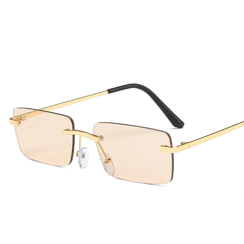 UNOC Rectangle Small Lens Sunglasses Metal Yellow Sun Glasses Luxury Woman Shades Sunglasses