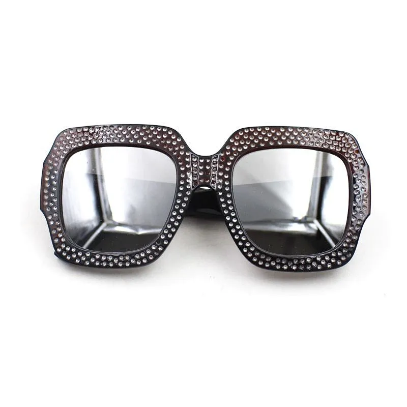 Retro style customized logo diamond oversized sunglasses
