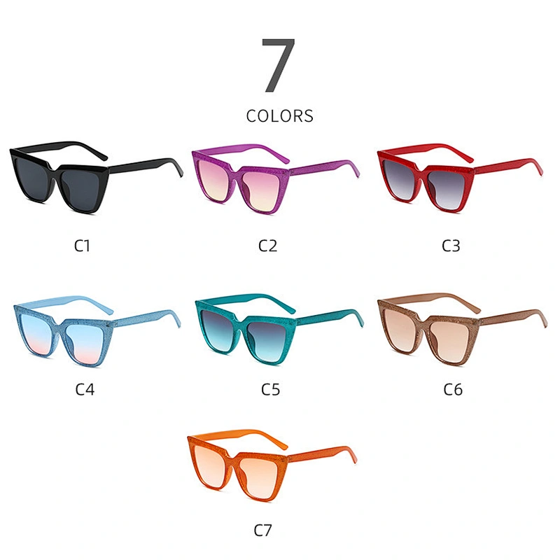 UNOC 2021 Newest Cat Eye Square Candy Color Frame Sun Glasses Summer Beach Black Womens Sunglasses