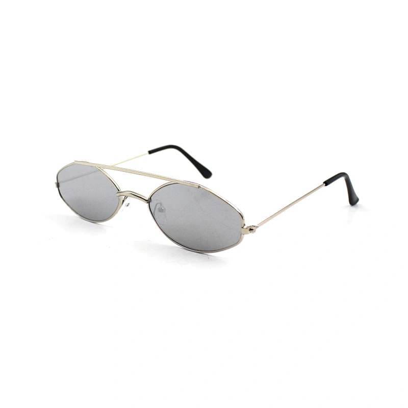 2021 New metal frame silver mirror lens small oval sunglasses