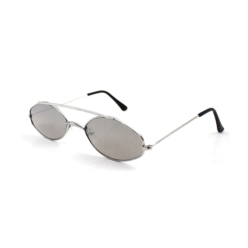 2021 New metal frame silver mirror lens small oval sunglasses