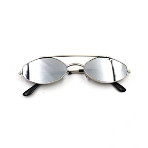 2021 New metal frame silver mirror lens small oval sunglasses