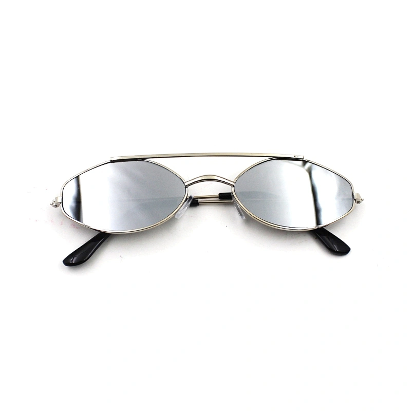 2021 New metal frame silver mirror lens small oval sunglasses