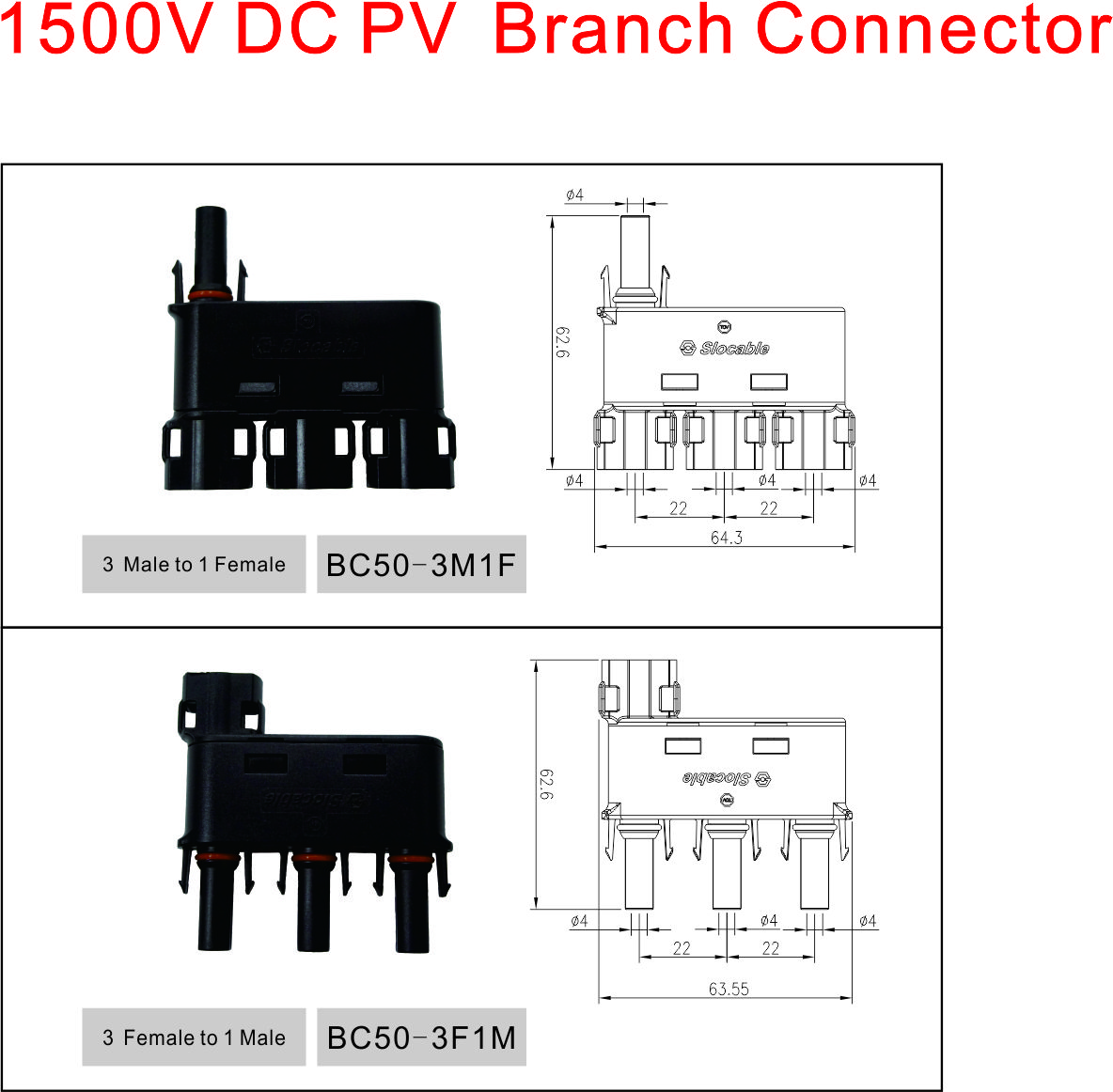 1500V DC Solar PV Branch Connector 3 to 1