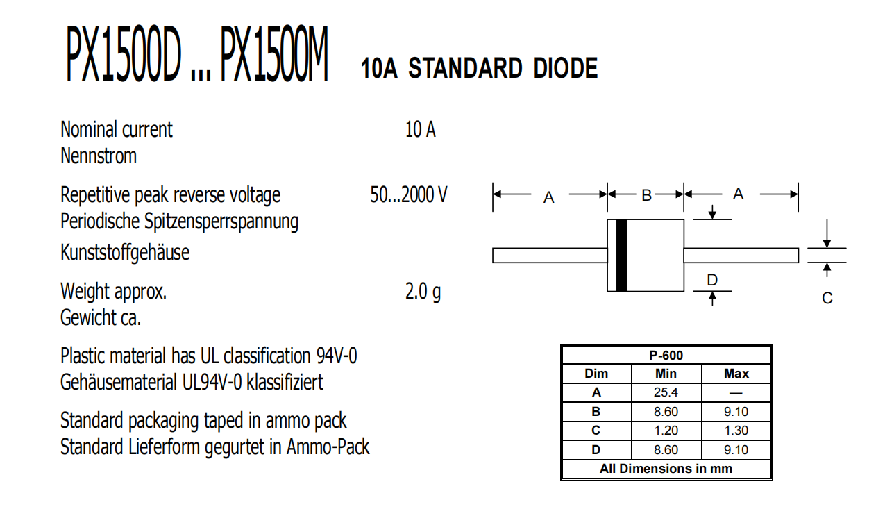 PV Diode Connector 1000V/1500V DC