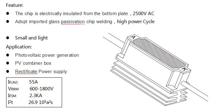 Slocable High Voltage High Current 1800V DC 2500V AC 55A Anti Reverse Diode with Solar Connector