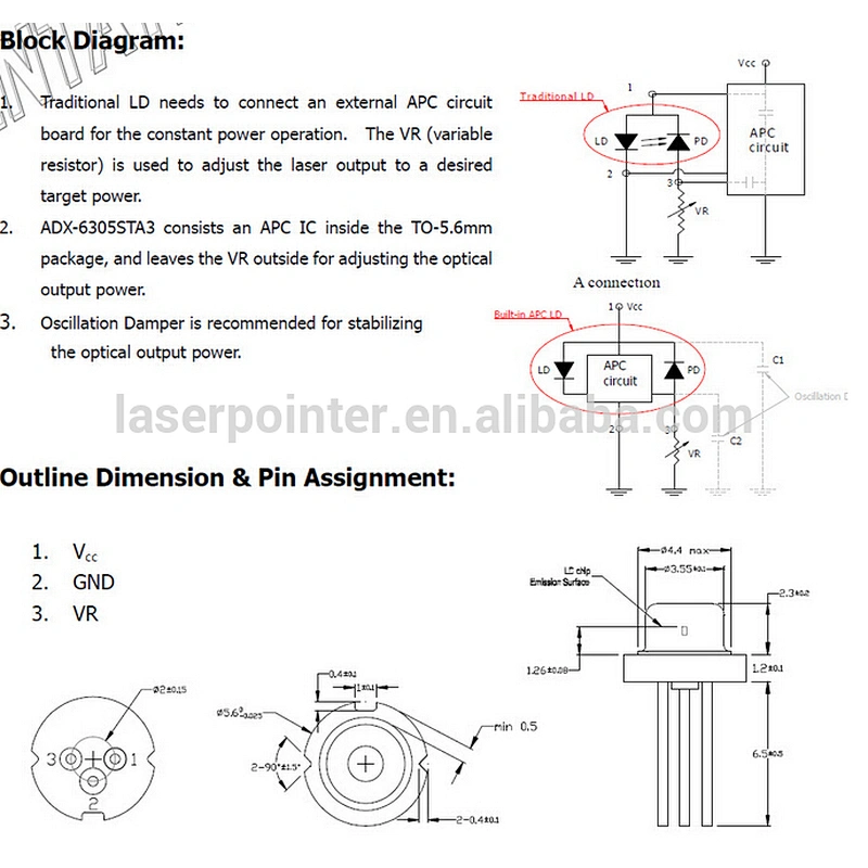 635nm5mw external circuit consists an IC inside to to -5.6mm